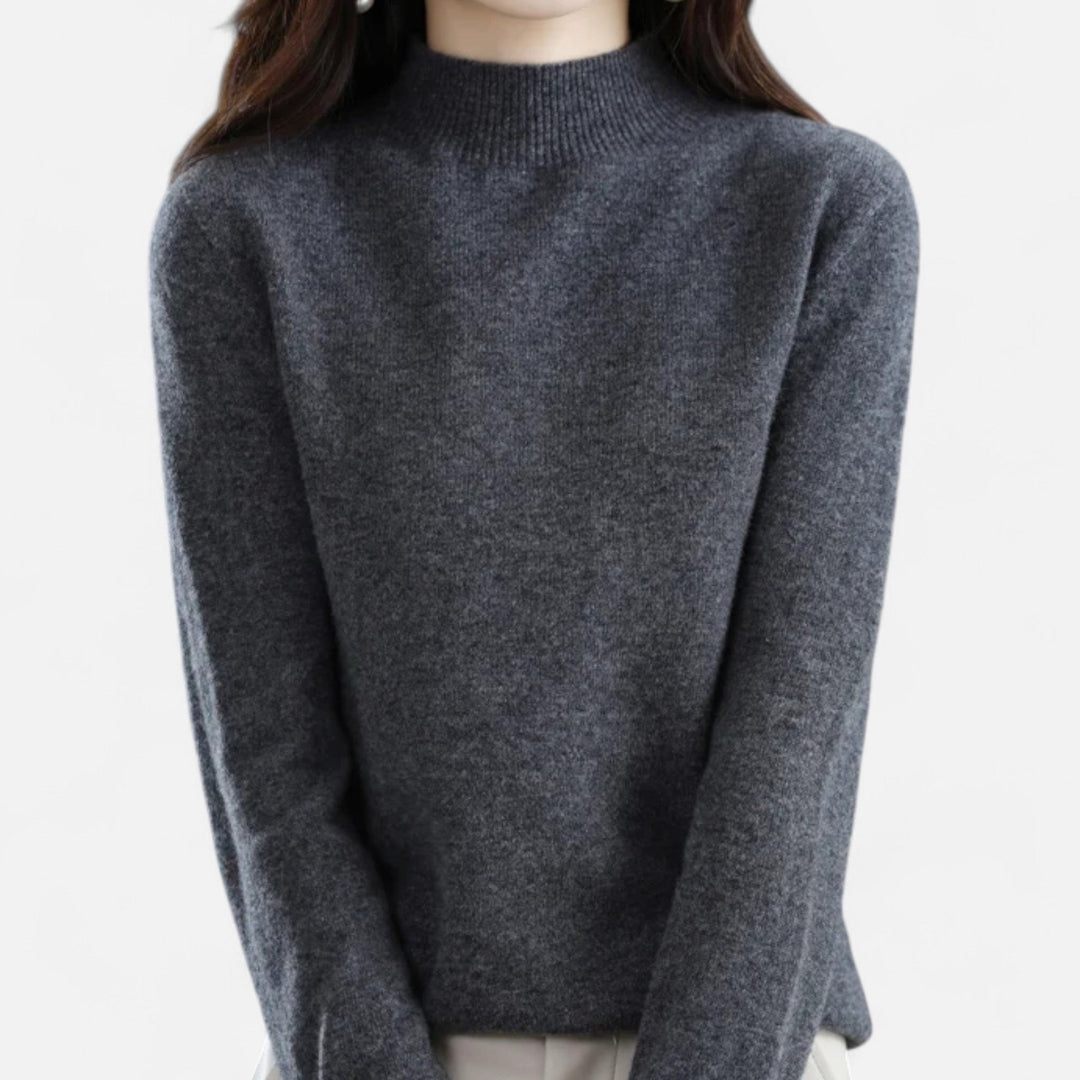 Women's Elegant Wool Sweater with Mock Neck and Long Sleeves