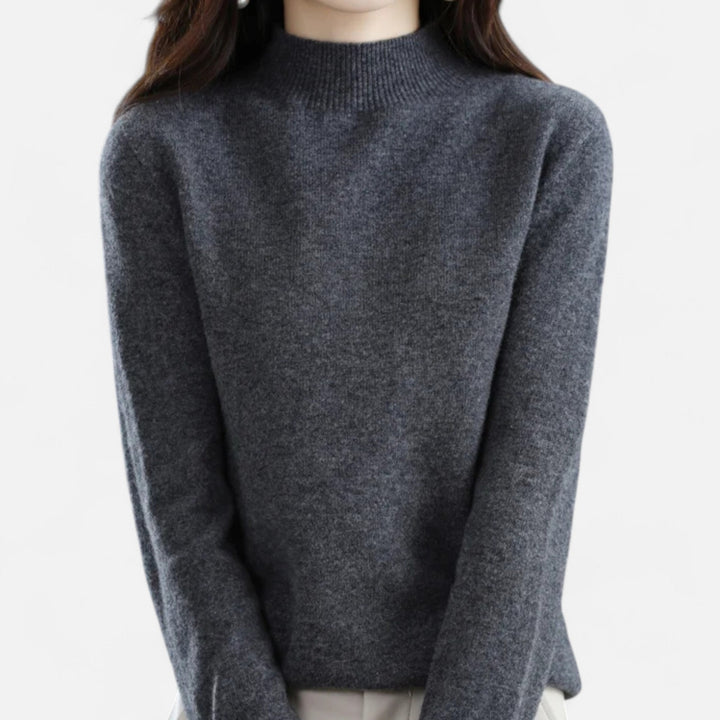 Women's Elegant Wool Sweater with Mock Neck and Long Sleeves