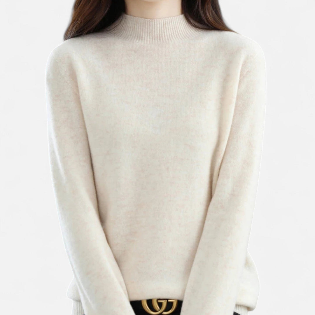 Women's Elegant Wool Sweater with Mock Neck and Long Sleeves