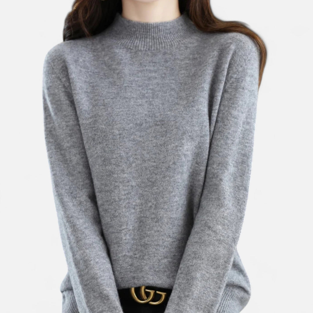 Women's Elegant Wool Sweater with Mock Neck and Long Sleeves