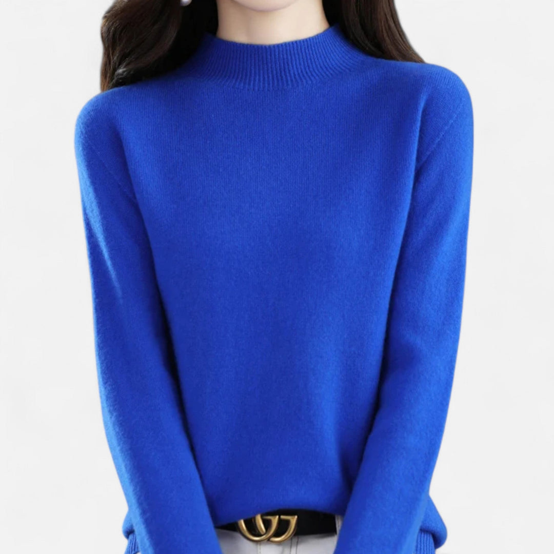 Women's Elegant Wool Sweater with Mock Neck and Long Sleeves