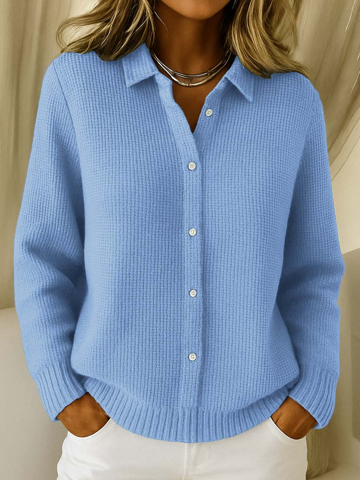 Women's Classic Collared Cardigan with Button-Up Front and Ribbed Knit