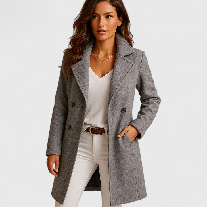 Women's Contemporary Wool Coats with Double-Breasted Buttons