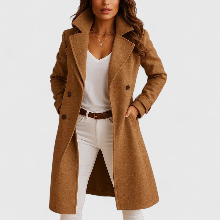 Women's Contemporary Wool Coats with Double-Breasted Buttons