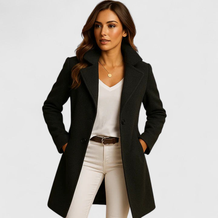 Women's Contemporary Wool Coats with Double-Breasted Buttons