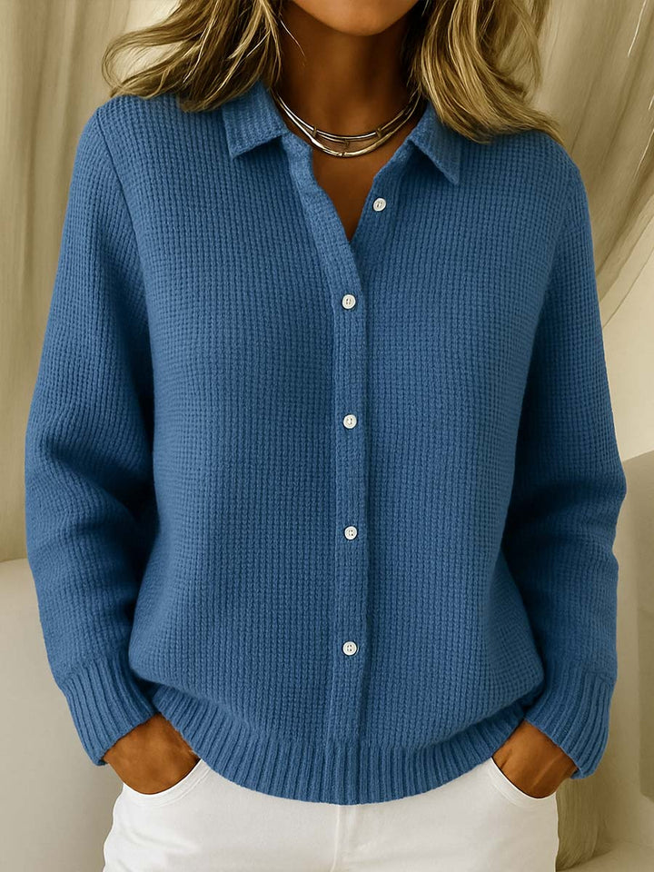Women's Classic Collared Cardigan with Button-Up Front and Ribbed Knit