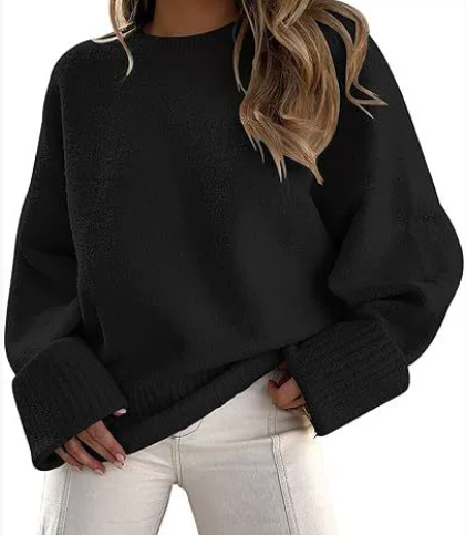 Women's Relaxed Oversized Jumper with Ribbed Knit Cuffs