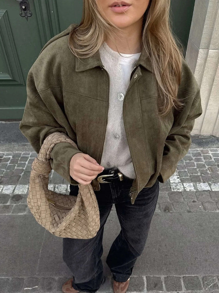 Women's Stylish Suede Bomber Jacket