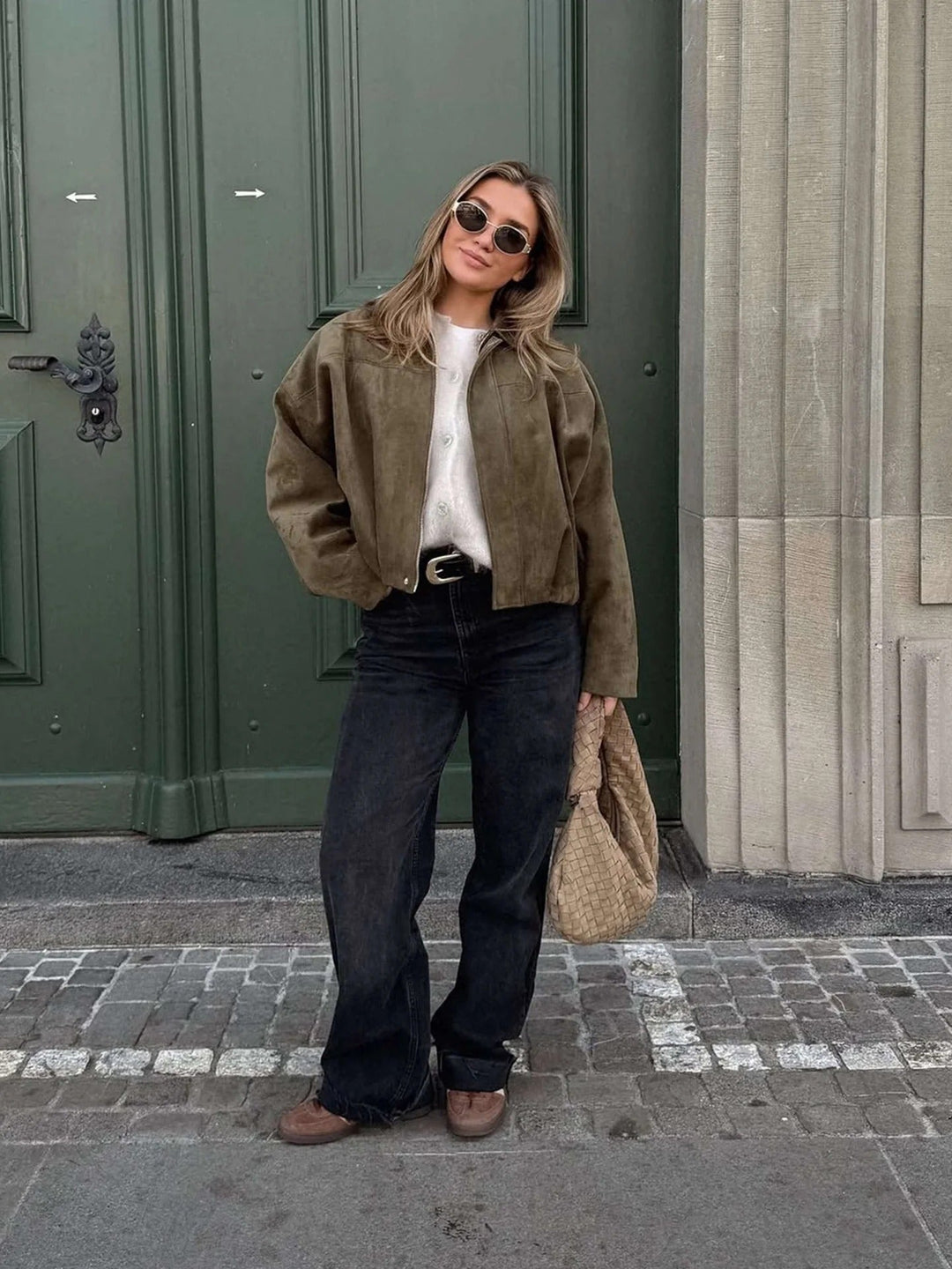 Women's Stylish Suede Bomber Jacket