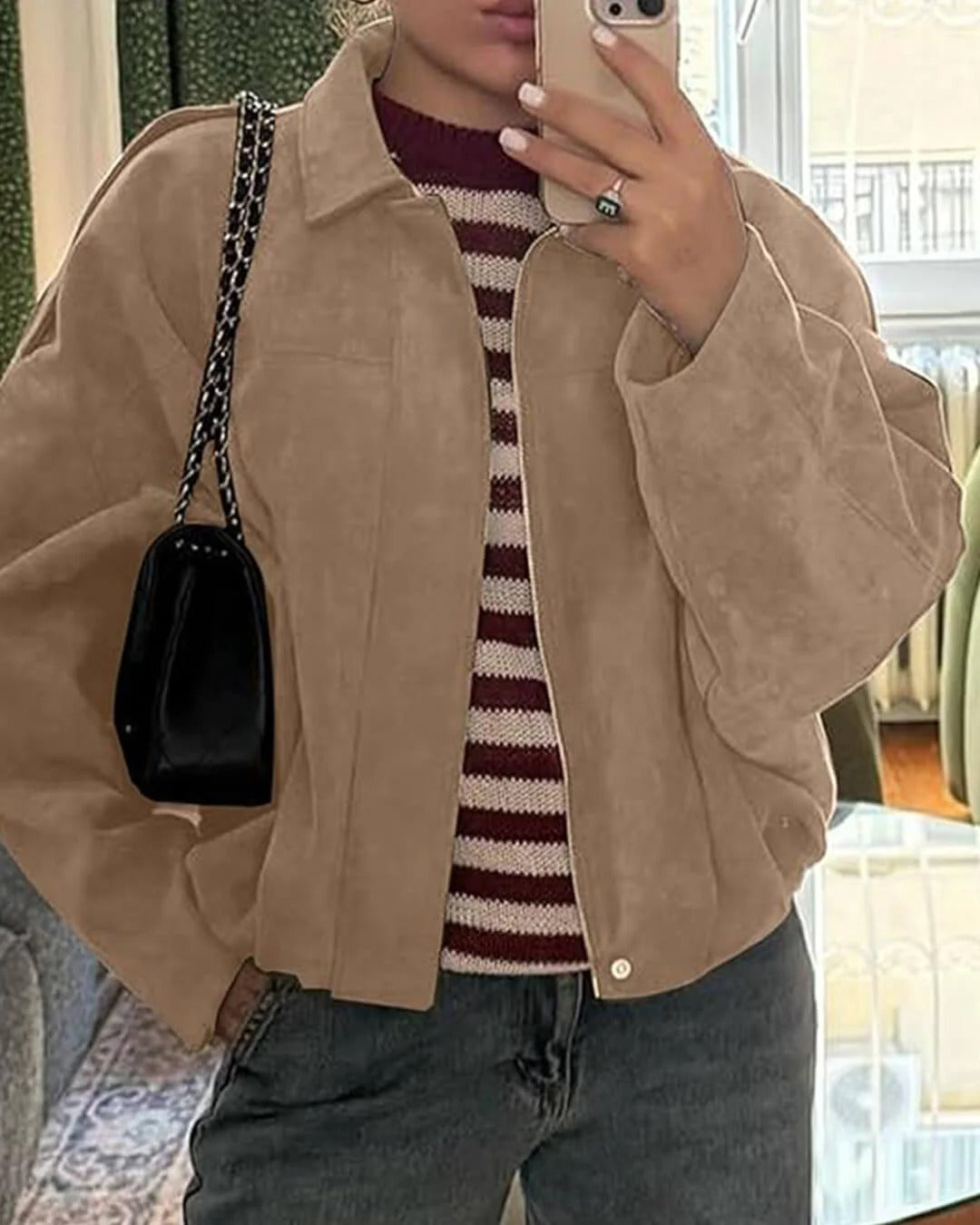 Women's Stylish Suede Bomber Jacket