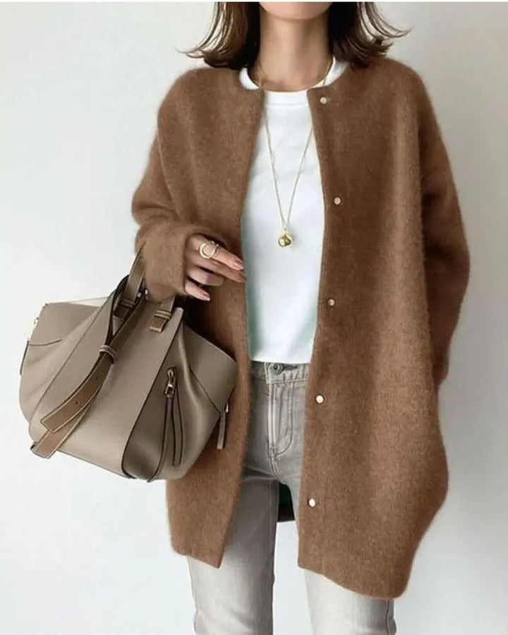 Women's Lightweight Wool Cardigan with Button Up Closure and Round Neckline