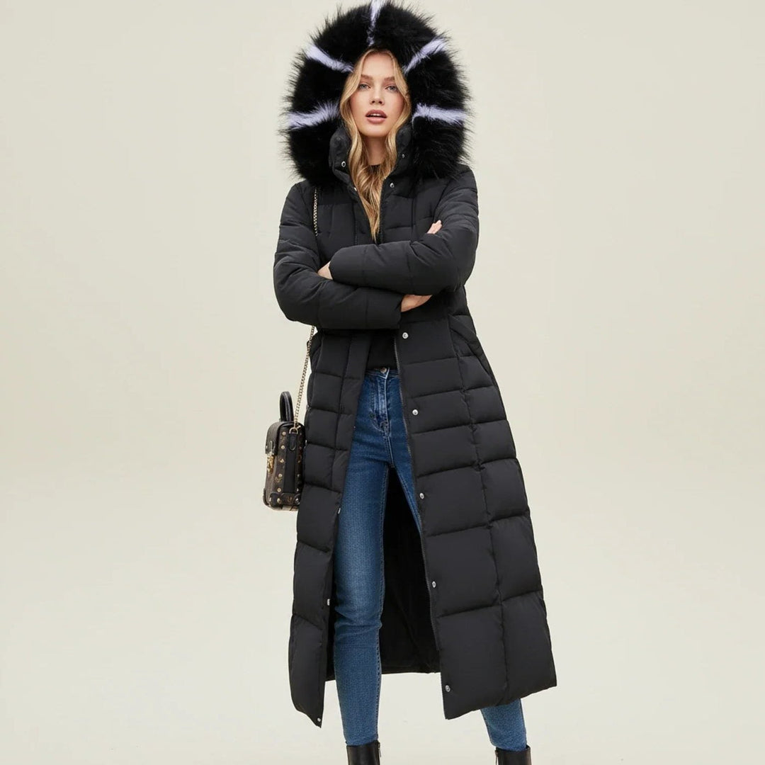 Women's Flattering Quilted Puffer Jacket with Faux Fur Hood