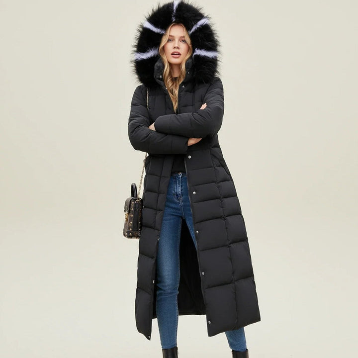 Women's Flattering Quilted Puffer Jacket with Faux Fur Hood