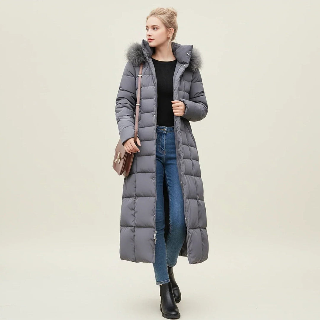 Women's Flattering Quilted Puffer Jacket with Faux Fur Hood
