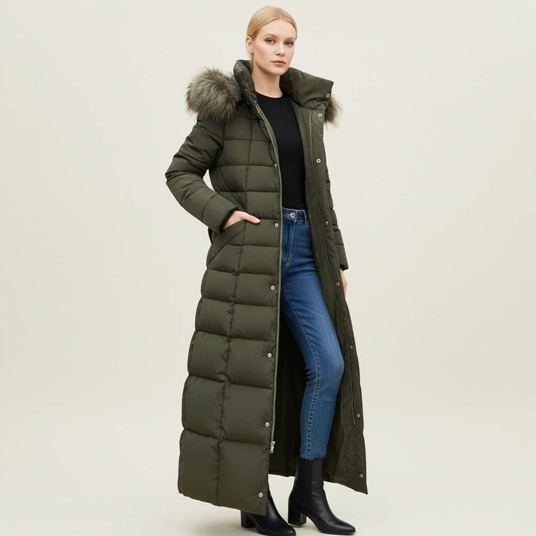 Women's Flattering Quilted Puffer Jacket with Faux Fur Hood