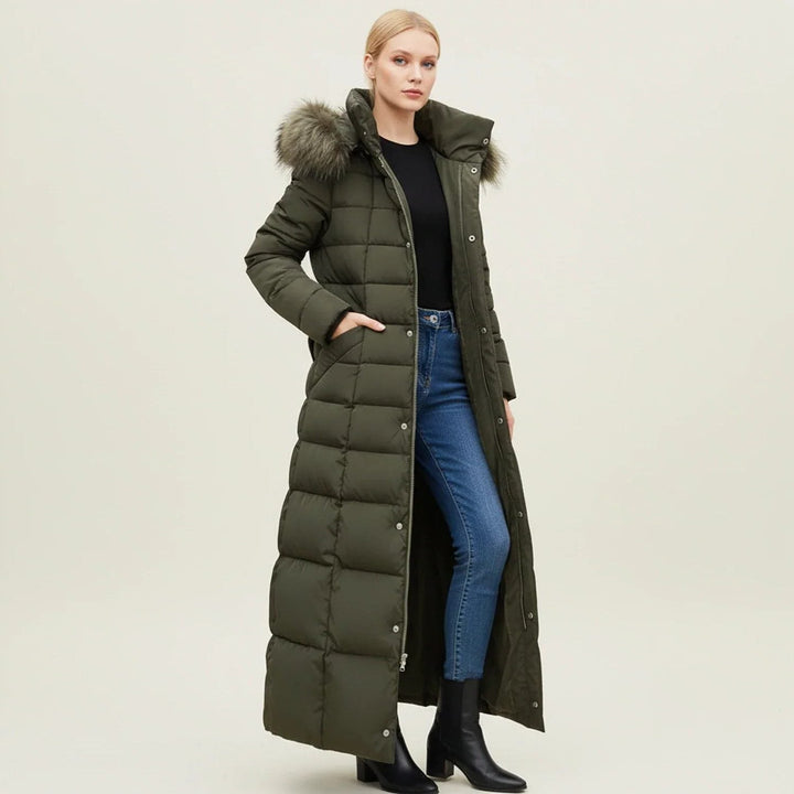 Women's Flattering Quilted Puffer Jacket with Faux Fur Hood