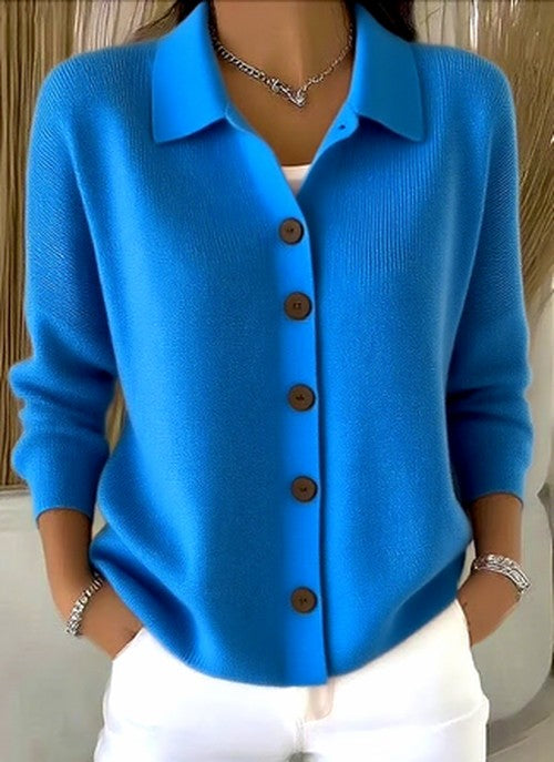 Women's Relaxed Collared Cardigan with Button Up and Ribbed Knit