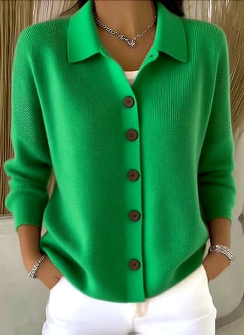 Women's Relaxed Collared Cardigan with Button Up and Ribbed Knit