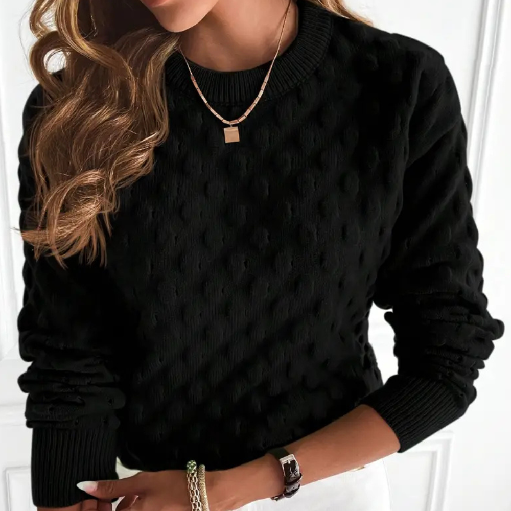 Women's Elegant Cashmere Cable Knit Sweater with Crew Neck and Ribbed Trims