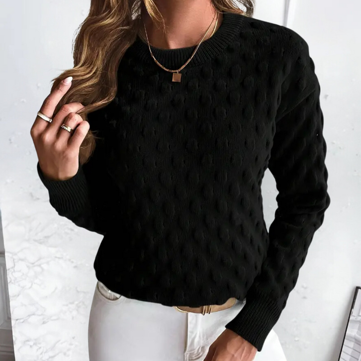 Women's Elegant Cashmere Cable Knit Sweater with Crew Neck and Ribbed Trims